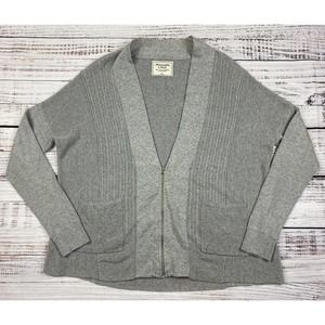 Abercrombie & Fitch Zip Up Cardigan‎ Sweater Gray Grandpa Baggy Oversized Sz L